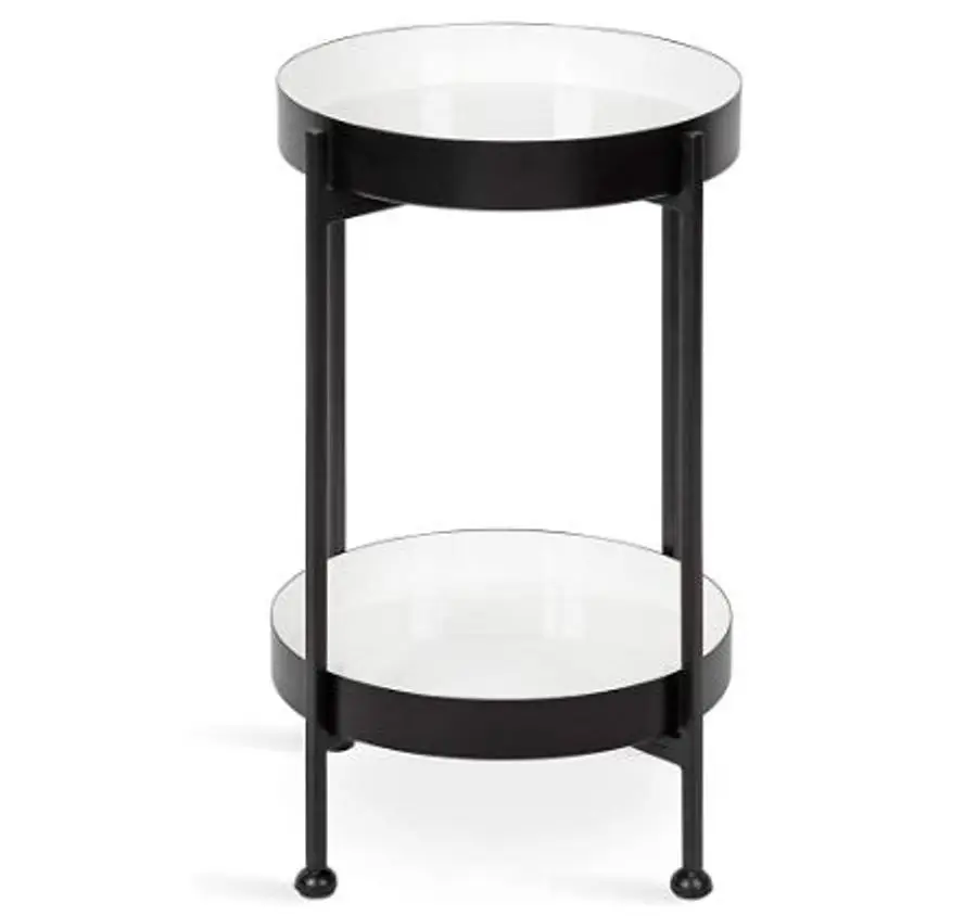 Industrial Side Table with Natural White Marble Top and Iron Base