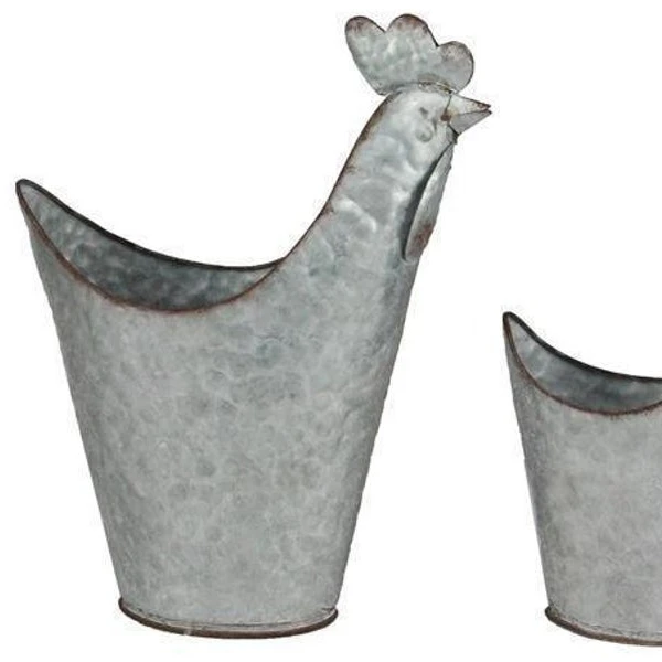 Set of 2 Galvanized Rooster Planters 