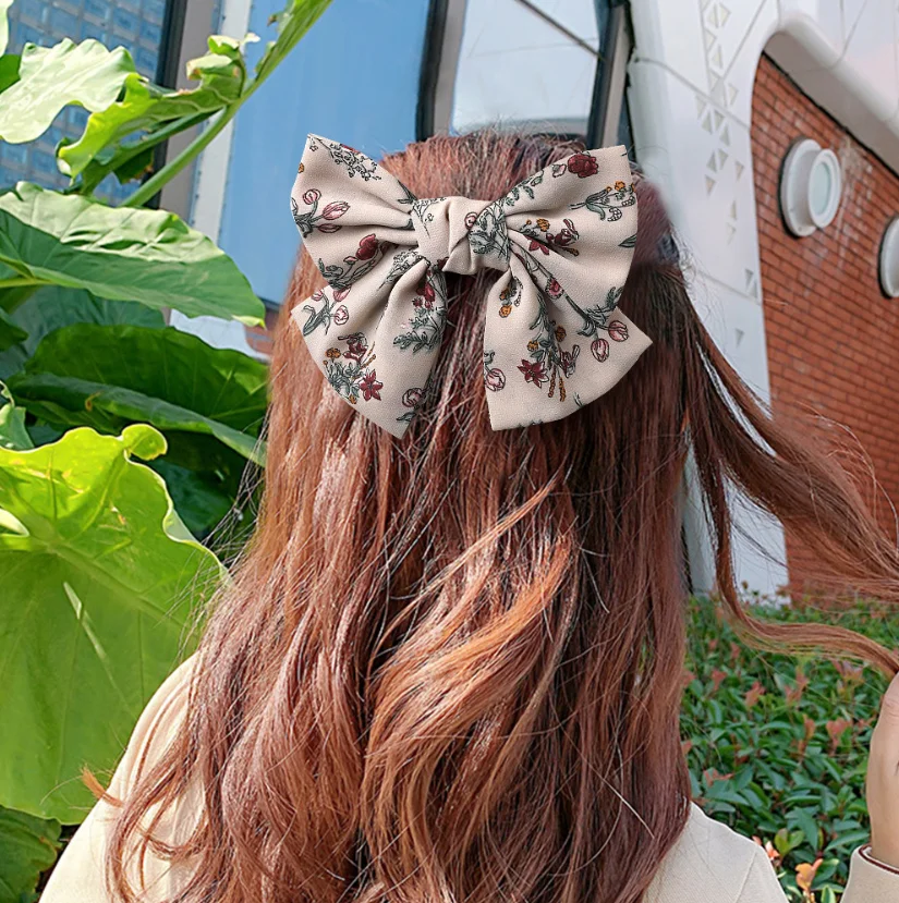 Оптовая продажа шелковая шифоновая Супер Бабочка пружинный зажим для волос с узлом