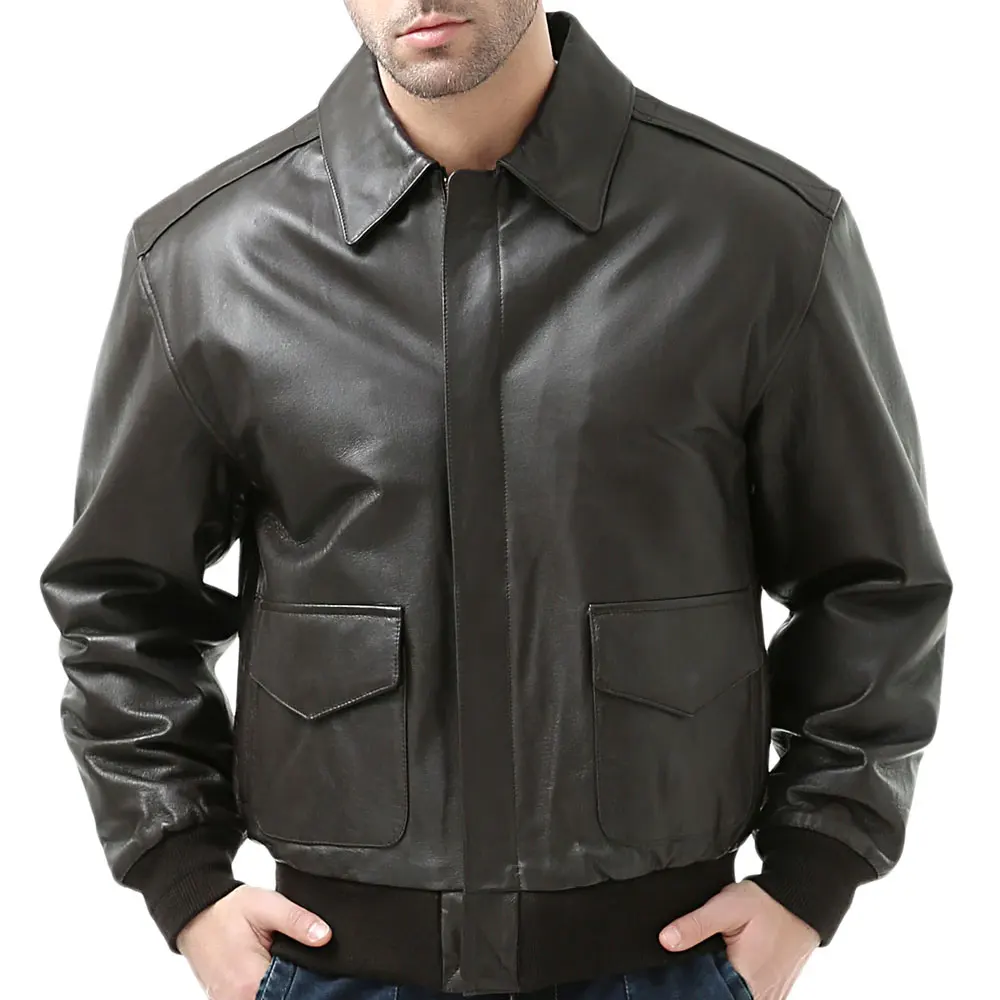 Men's Flight A2 Bomber Full-grain Leather Vintage Jacket Biker Style Leather Motorcycle Jacket