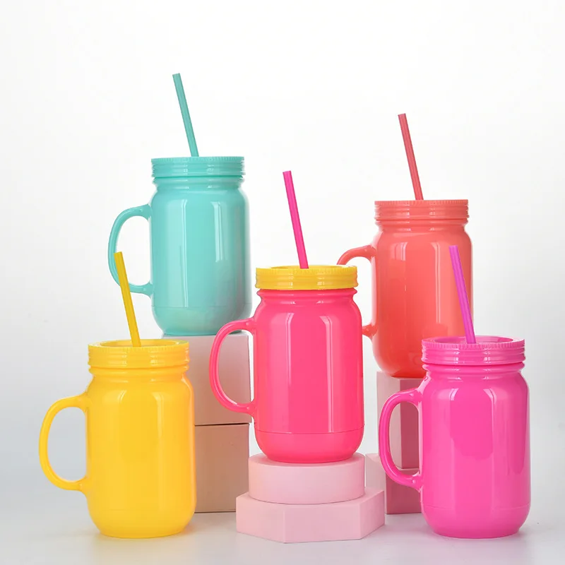 Plastic Mason Jars with Handles, Lids and Straws 20 oz - Brilliant Promos -  Be Brilliant!