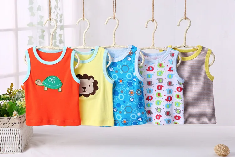 
 Летние футболки без рукавов с круглым вырезом для новорожденных, 100% хлопок, 5 шт./упаковка  