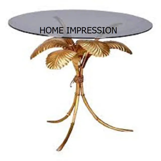 Attractive Design Palm Tree Shape Gold Metal Coffee Table With Glass Top Decorative Table for Home Decor Accessory in Low Price