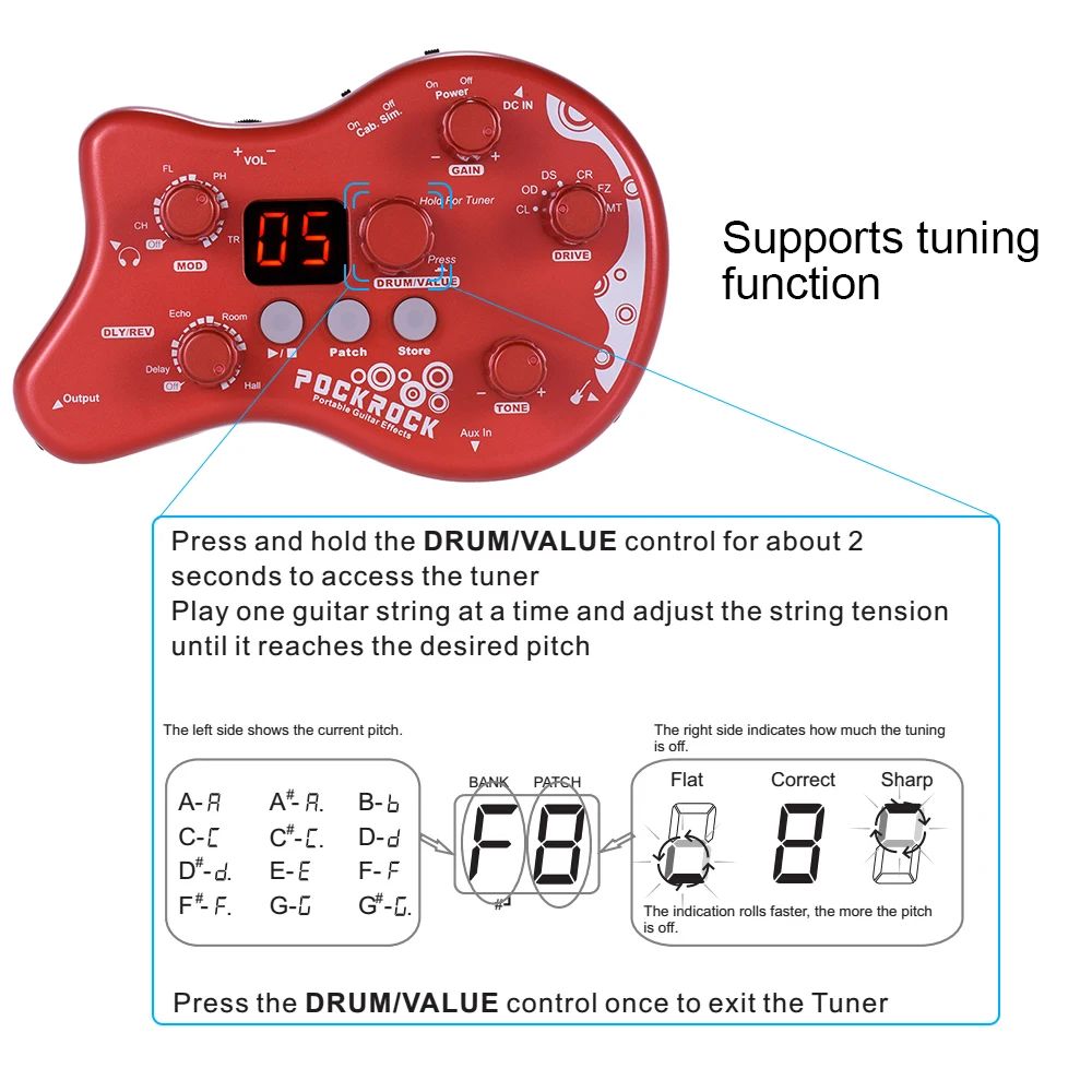 Pedale Multi-Effetti Per Chitarra HUIOP PockRock - 15 Effetti, 40 Ritmi, Tuner, Portatile E Leggero