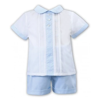 Boys Pale Blue and White Sailboats clothes 100% Cotton Quangthanh Embroidered Handmade QTB2