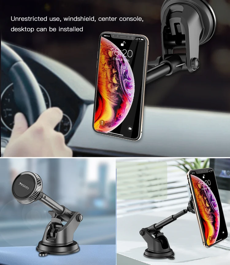 C67 Yesido Angle Adjustable Telescopic Long Arm Mobile Phone Car Holder Universal Magnetic Car Mount Phone