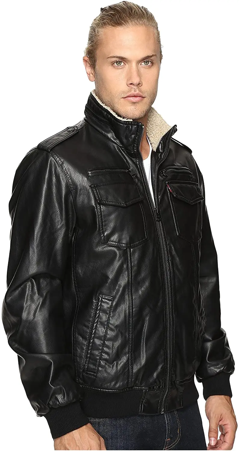 New Men's Faux Leather Sherpa Aviator 