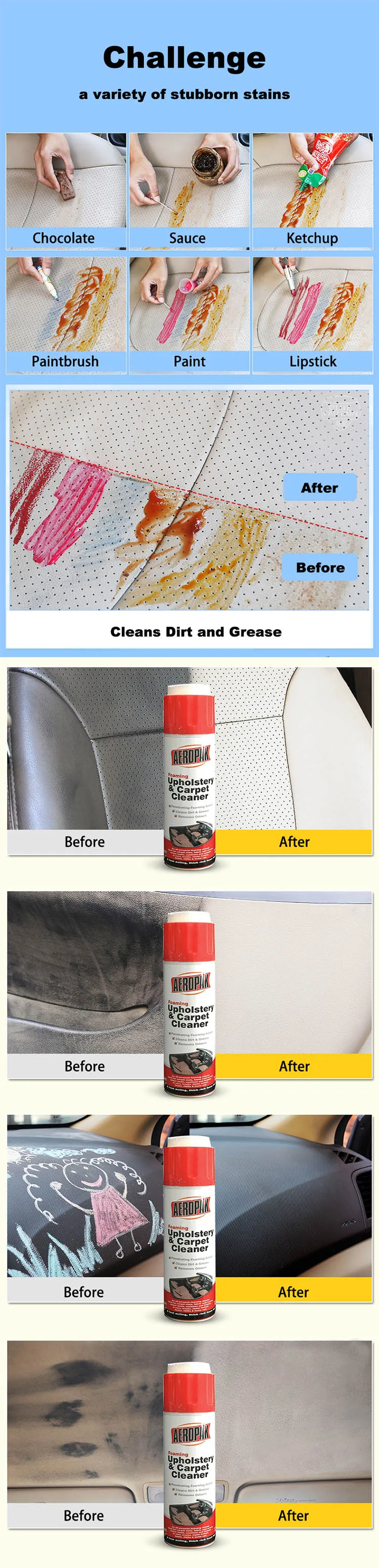Aeropak Upholstery Carpet Foamy Cleaner Multi Purpose Foam Cleaner With
