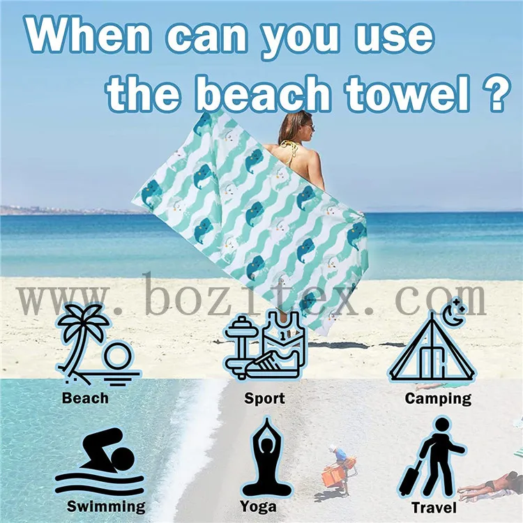 Hot sale Absorbent  Sand Free  printed  beach microfiber travel  towel  for camping  yoga
