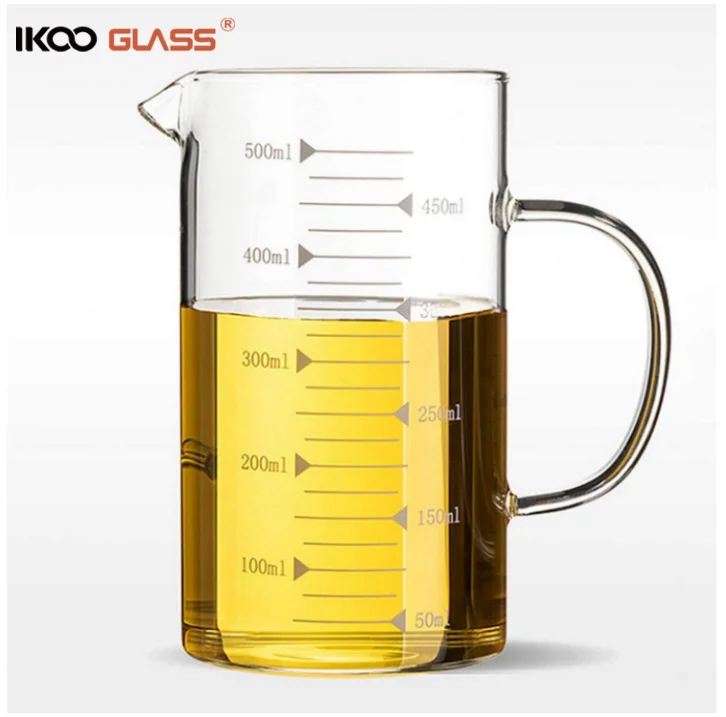 IKOO Glass Measuring Cup With Lid Handle, Borosilicate V-Shaped