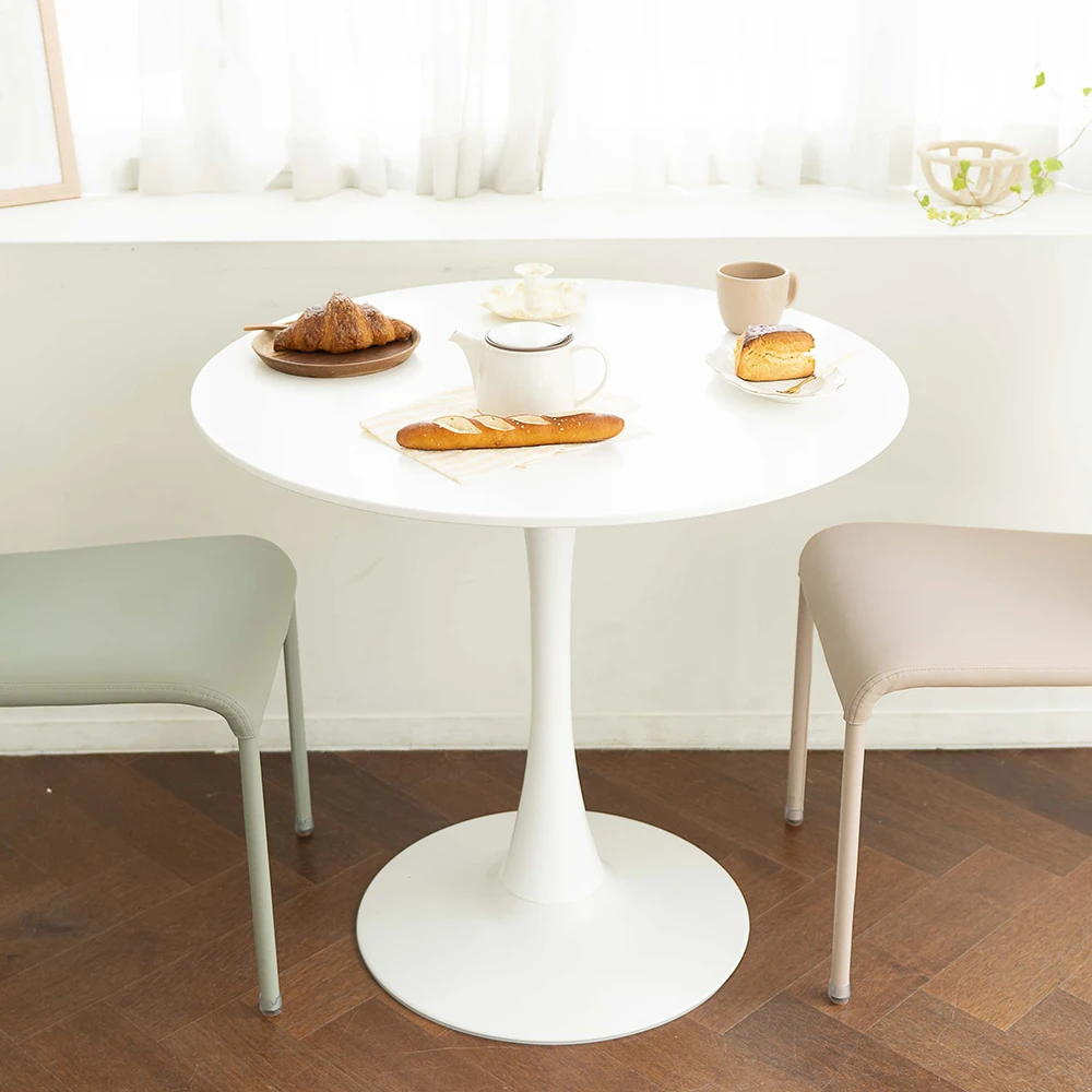 Coffee Table Tulip Base Nordic White Luxury Small Furniture Living Room Wood Metal Adjustable Height Powder Coated Finish