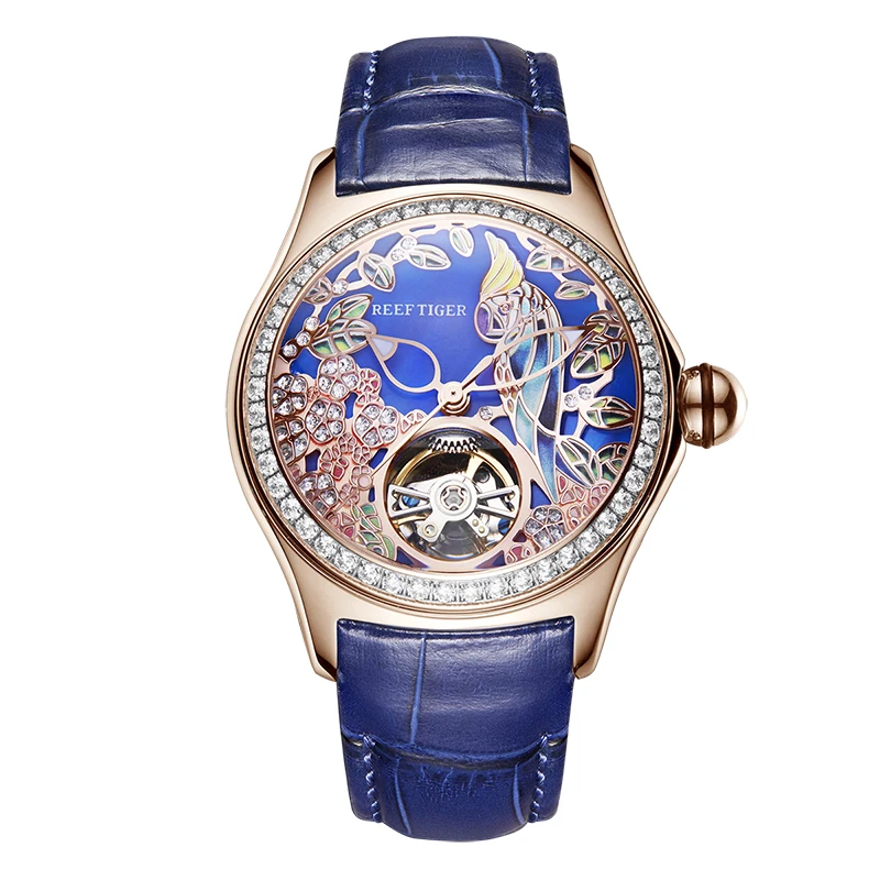 Reef Tiger Luxury Women's Watches - Pink Dial & Leather Strap