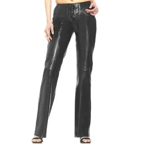 Women Black Leather Pants Fashion Split 