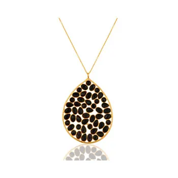 Yellow Shade Gold Plated 925 Sterling Silver Black Onyx Jewelry Pendant