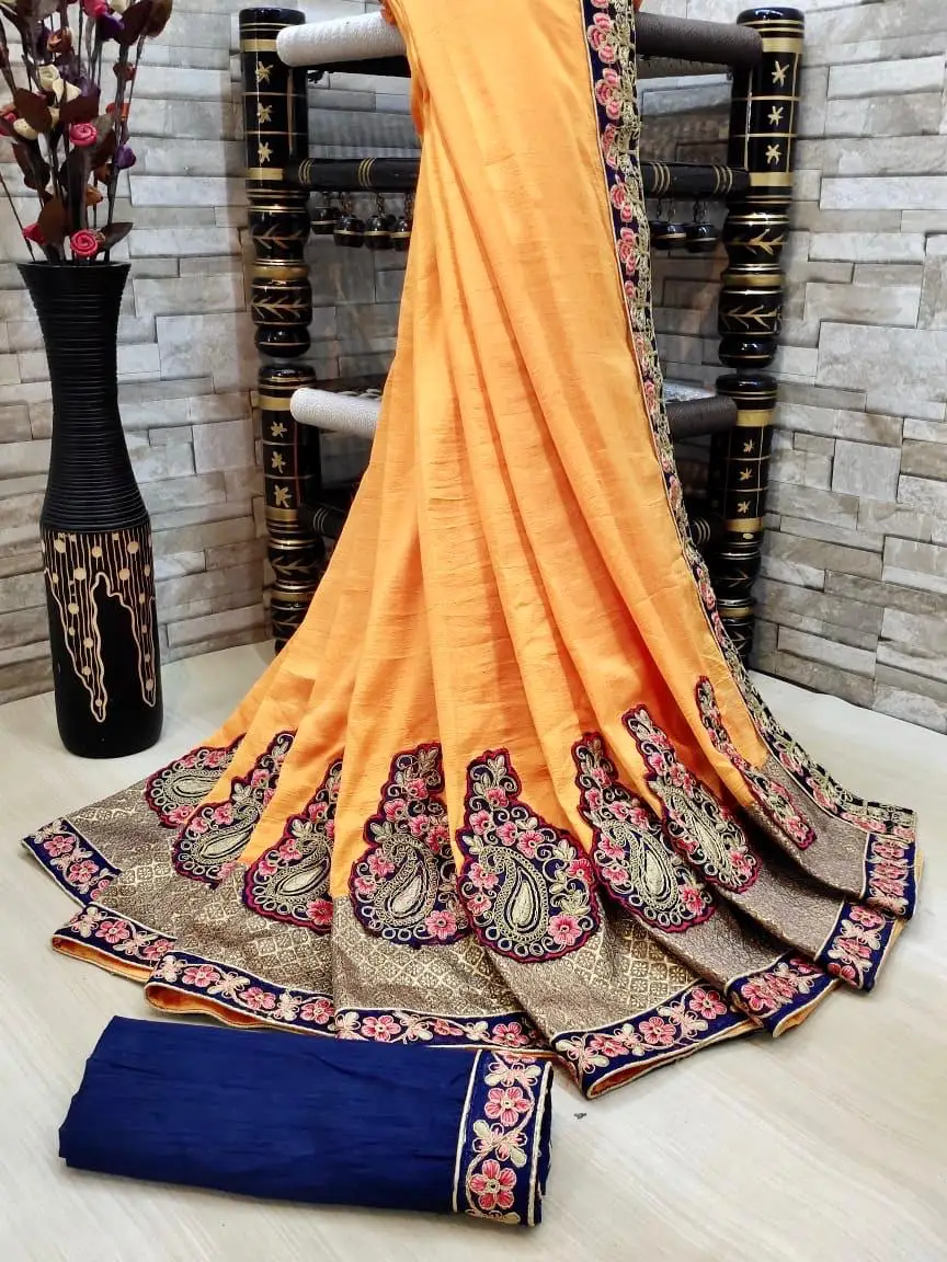 Latest Design Silk Saree With Heavy Embroidery Work and Patch Work Saree for Ladies New Designs