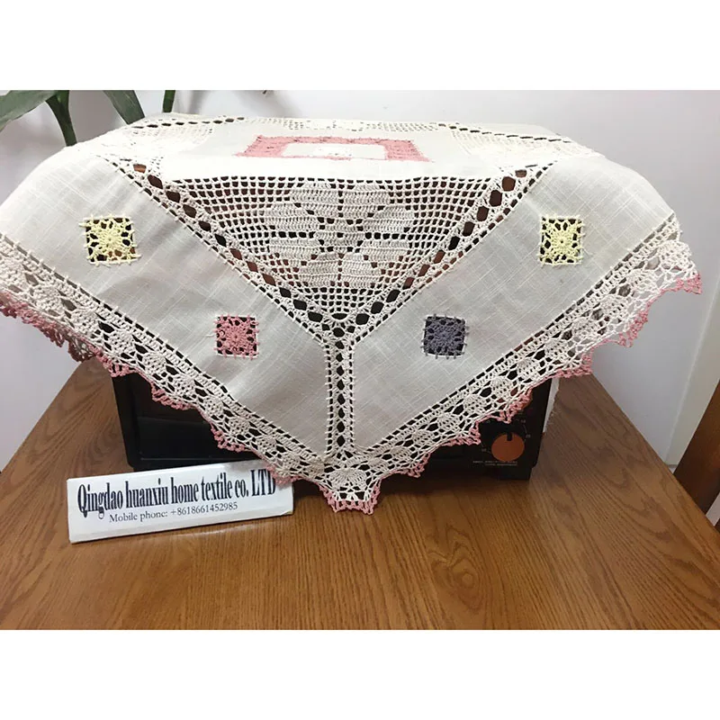Vintage White Cotton Rectangle Tablecloth Pineapple Crochet Embroidered Pattern Square Lace Design for Weddings