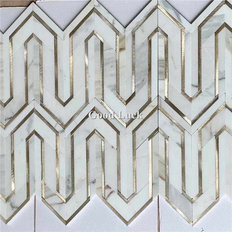 unique design calacatta gold marble mix aluminum tile mosaic for wall