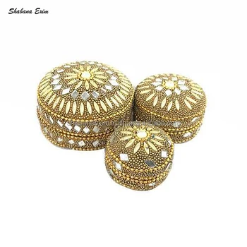 Made in India Round Trinket Storage Set Lac Glitter Beaded Box Handmade Gift Packaging Wedding Favor Box