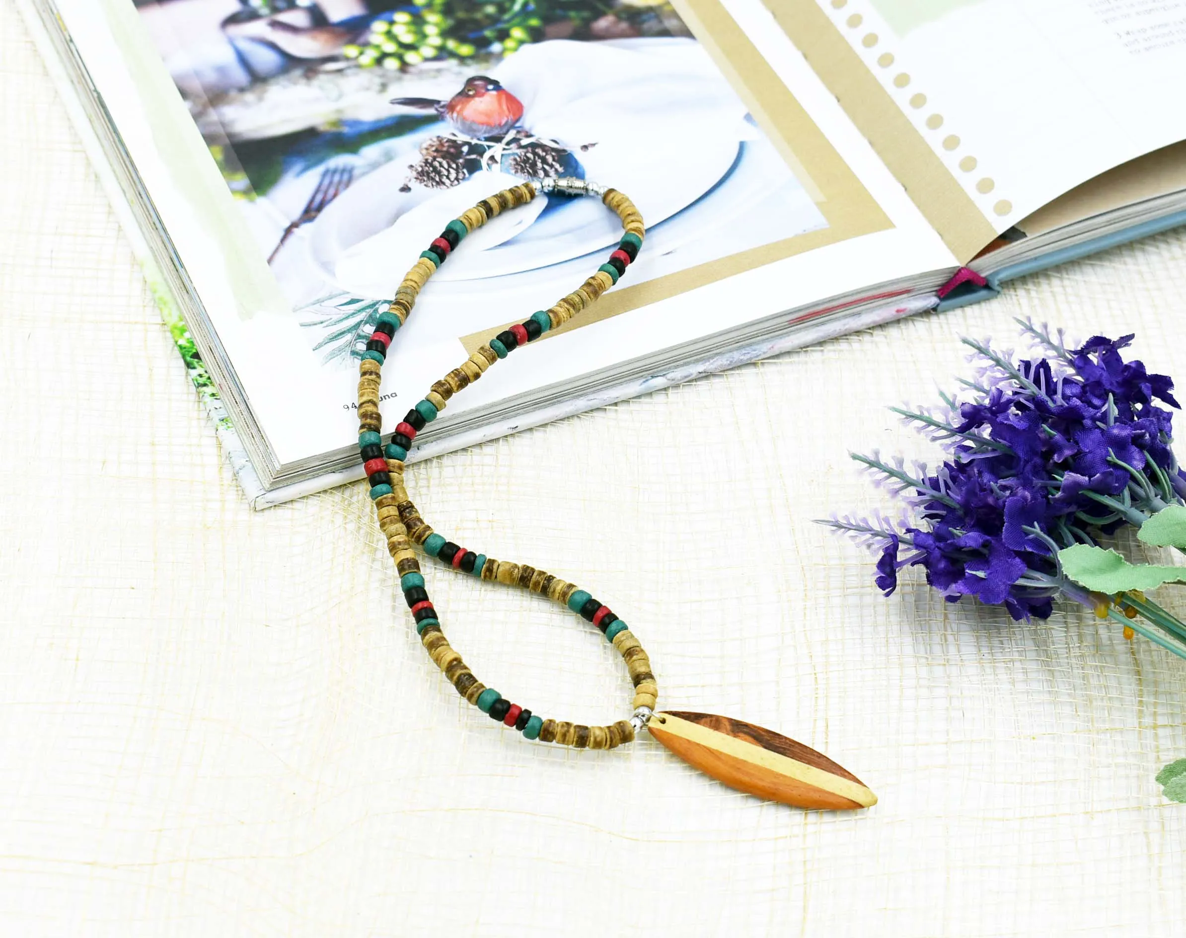 Hawaiian Coconut Bead & Puka Shell Necklace - 18" Tan Tropical Jewelry From Hawaii