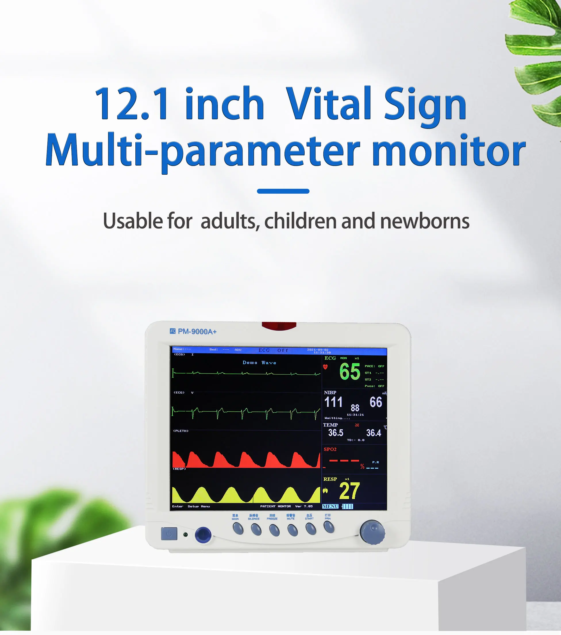 Patient Monitor with 1-7 Level Audio/Visual Alarming Arrhythmia Analysis and Anti-ESU Multi Parameter Bedside Monitor