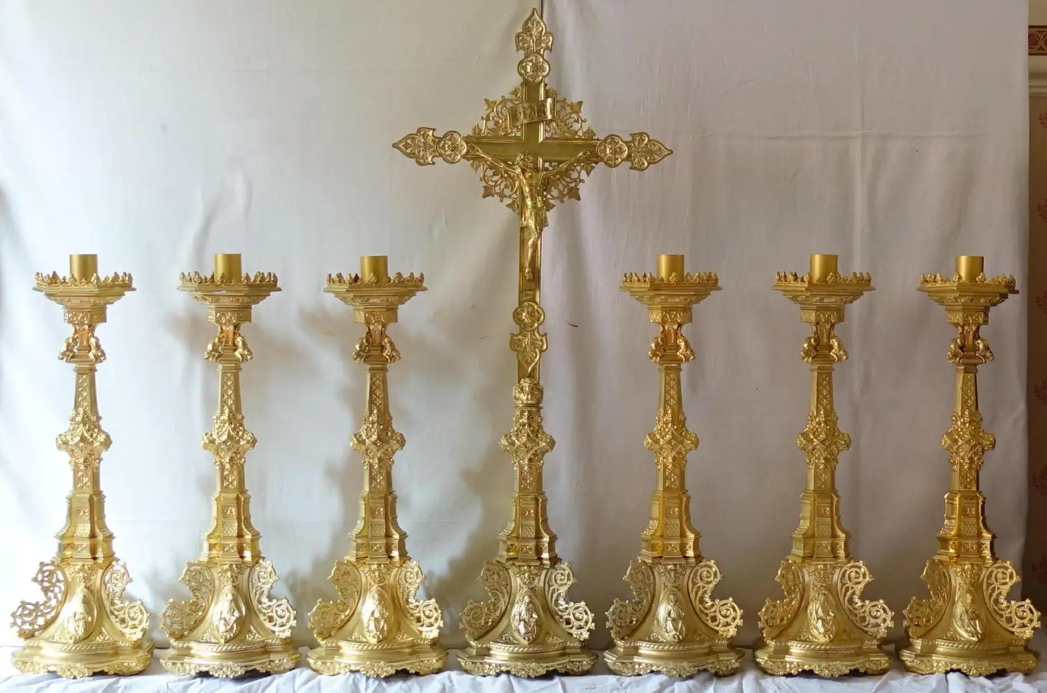 Altar Crucifix with Candle Holder Set of Seven Church Supplies