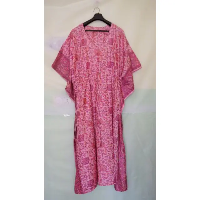 Vintage Silk Kaftan Summer Dress Bridal Party Shower Maxi Tunic Beach Wear Maternity Bridesmaid Dress Natural Waist Gift Her