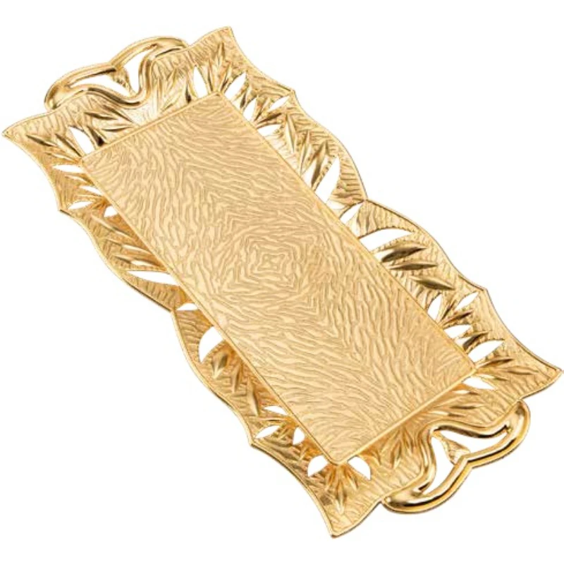 Turkish Silver Gold Serving Tray With Handles Round Decorative Tabletop