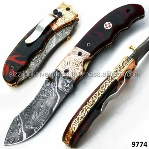 Wholesale 8" Custom Handmade Damascus Steel Pocket Folding Pocket Knife
