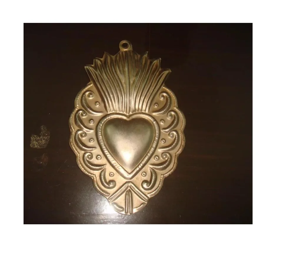 Cœur Sacré En Métal Doré Antique - Boîte à Prières Milagro - Ex Voto Décoratif - 12,7x10,8 Cm