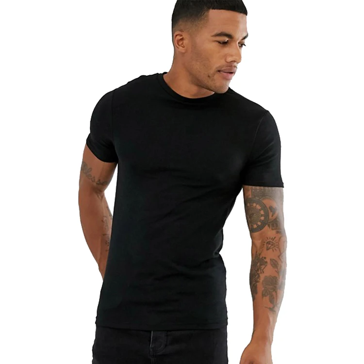 Men's Custom Black T Shirts Short Sleeve Tall Tee Extra Long Slim Fit O ...