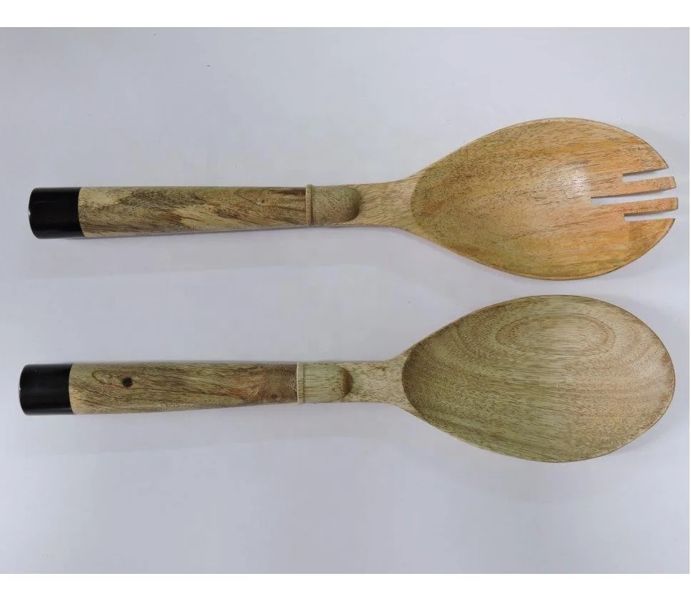 Прямая продажа с завода, высокое качество, черная каучуковая деревянная Серверная ложка для салата, деревянная ложка для салата, для кухни