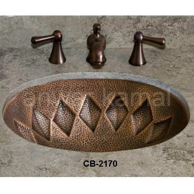 品質満点！品質満点！洗面ボウル アンティーク ブロンズ 銅色 埋め込み オーバーフロー有り W415×D335×H150 L-5005-1 浴室、浴槽、 洗面所