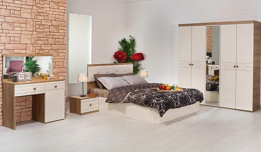 Suphi Bedroom Set Wooden Polish Modern Bedroom Set Bedroom Set Includes Wardrobe,Headboard