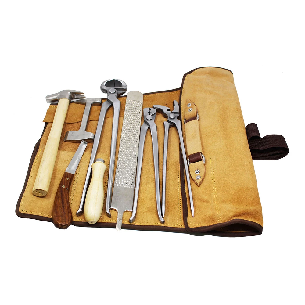 Premium Farrier Hoof Kit 7 Pieces Instruments Kit with Leather Roll Up Wallet 