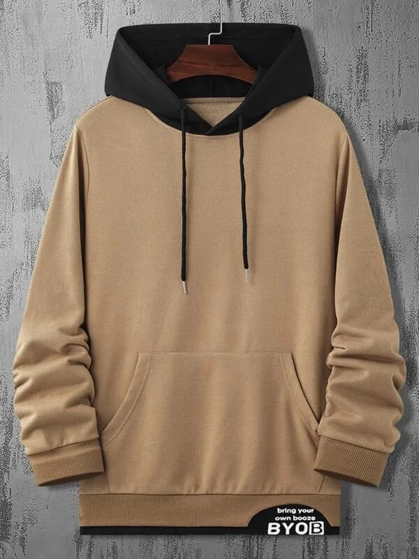 Source Men Slogan Graphic Color block Kangaroo Pocket Drawstring Hoodie  Long Sleeve Printed Oversize Pullover Hoodies Wholesale on m.alibaba.com