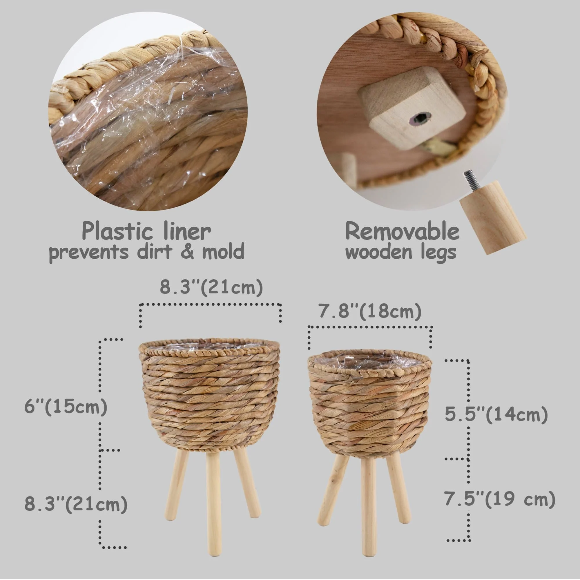 Set Of 2 Lovely Bamboo Wicker Planter Basket W Removable Legs,Plant Pot