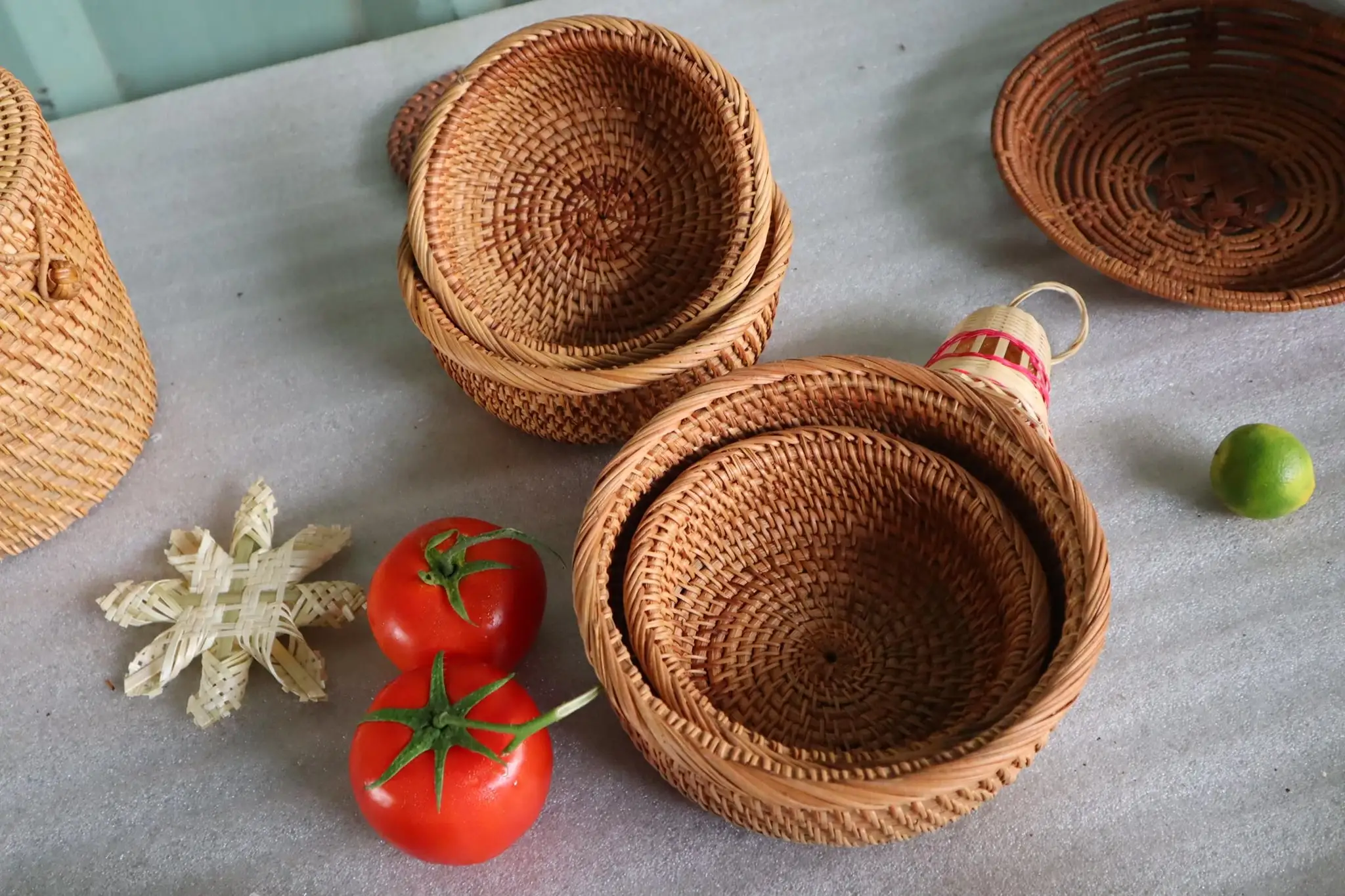 ベトナムヴィンテージウィッカー収納バスケット-長方形竹バスケット