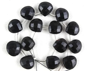 14 Pieces Natural Black Tourmaline Gemstone Faceted Heart Shape Beads
