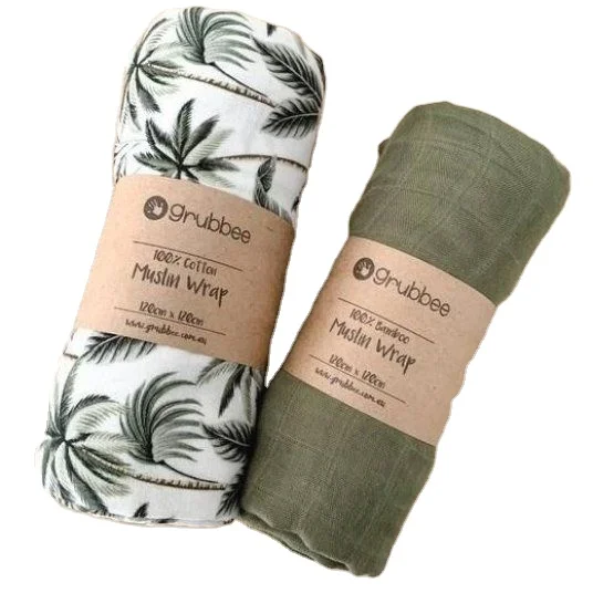 Swaddle Packaging Custom Printed Eco Friendly Brown Kraft Paper Sleeve Muslin Blanket Baby