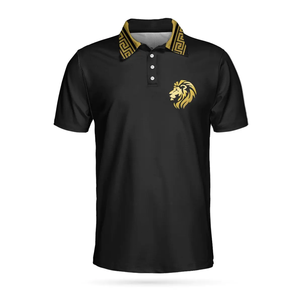 Solid Black Color Golden Lion Printed Men Polo Shirt