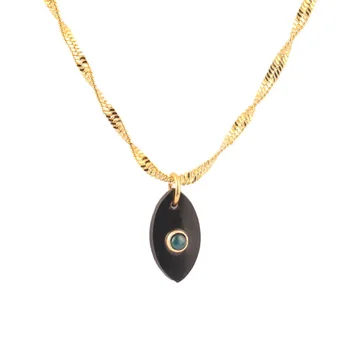 New fashion unique design black onyx & green onyx chain pendant 24k gold plated adjustable zig zag style chain pendant necklace