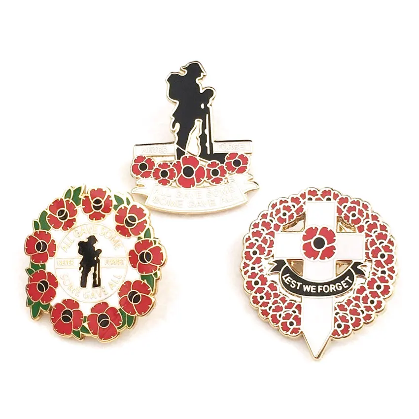 メーカー記念日ギフトカスタムソフトエナメル赤い花ポピーピンバッジ