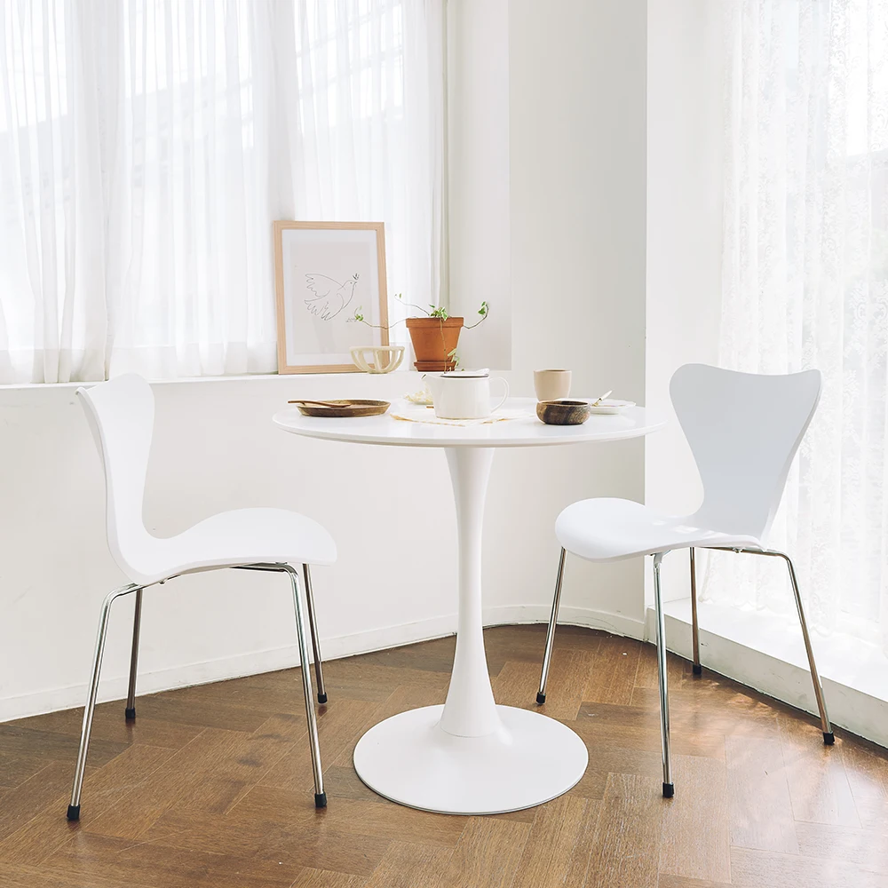 Coffee Table Tulip Base Nordic White Luxury Small Furniture Living Room Wood Metal Adjustable Height Powder Coated Finish