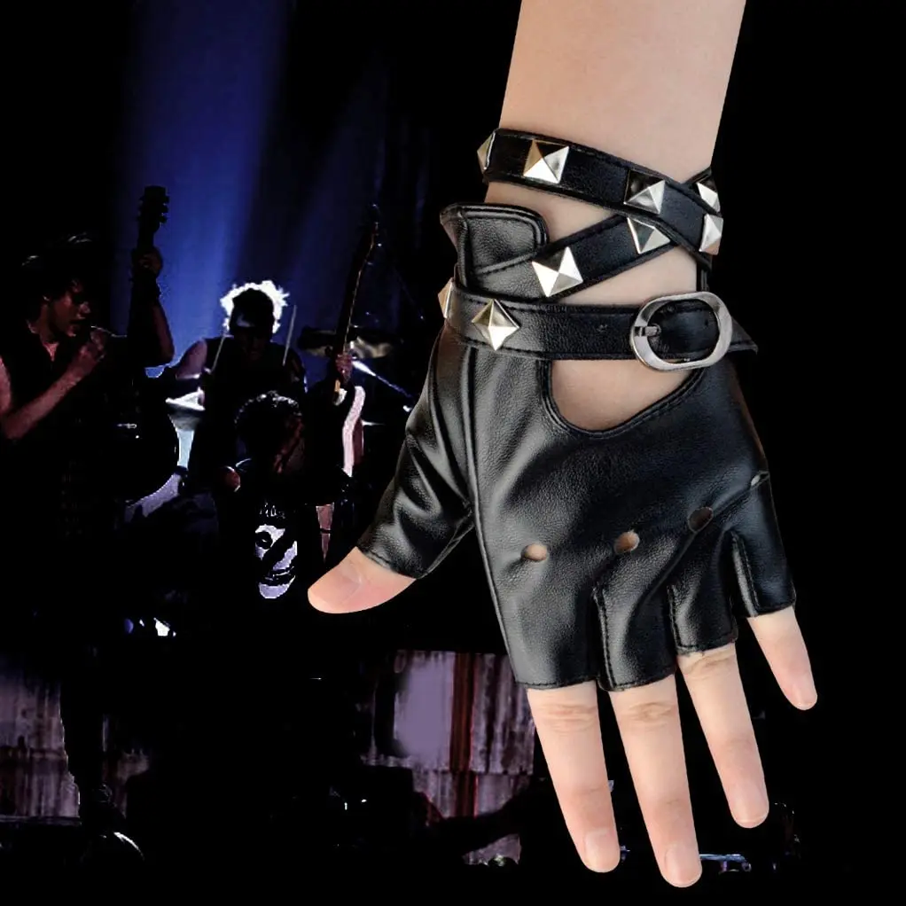 Женские Оригинальные кожаные перчатки с открытыми пальцами для выступлений