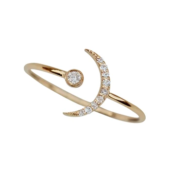 Real 18k Yellow Gold Crescent Moon Ring Natural Pave Diamond Fine Jewelry Manufacturer & Supplier Handmade Jewelry