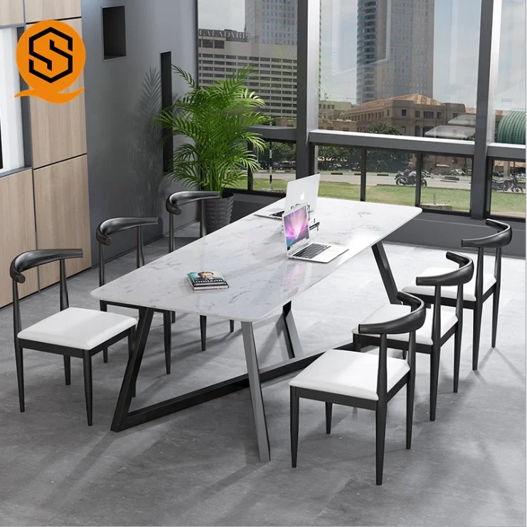 Luxury Metal White Dining Room Furniture Marble square Restaurant Gold Dining Tables and Chairs Set
