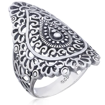 Bohemian Sterling Silver Ring Wholesale Jewelry Manufacturer Thailand Flower Lace Silver Ring Bali