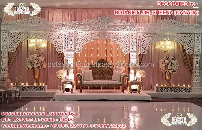 Muslim Walima Stage Mehraab Decoration Arabian Wedding Reception Night Glamorous Asian Wedding Decor Simple Fiberglass