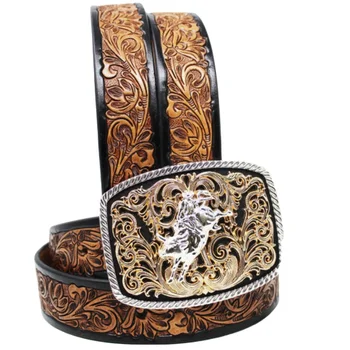 Custom Made 100% American Cow Leather Designer Western Full Grain Belt With Hand tooled Work Manufacturer For Men & Women