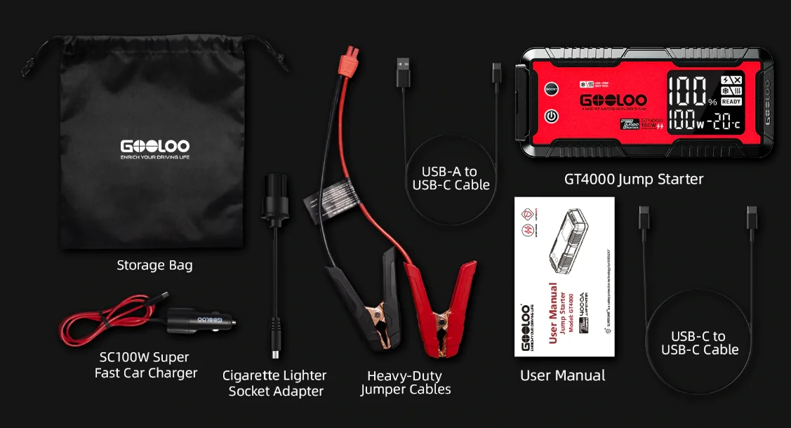 Портативный высокомощный аварийный инструмент Gooloo GT3000 3000 А автомобильный водонепроницаемый перемычка усилитель литиевое пусковое